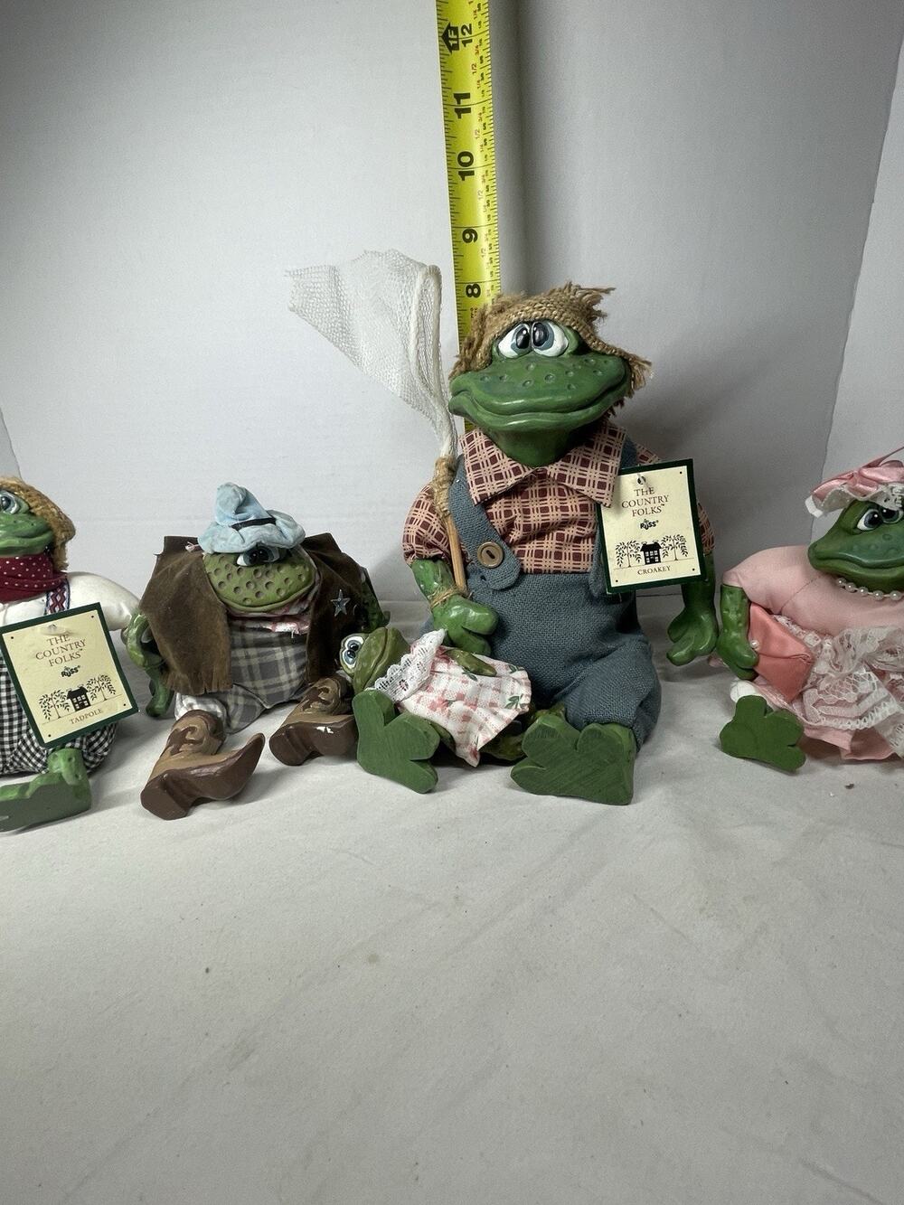 Vintage Lot Of 5 Russ Berrie The Country Folks Frog Shelf Sitter Dolls W/tags